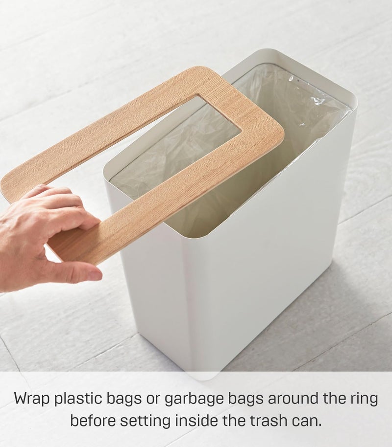 YAMAZAKI Home Rin Trash Can - Small Modern Home Wastebasket for Bathroom Kitchen Office - Steel + Wood - Image 5